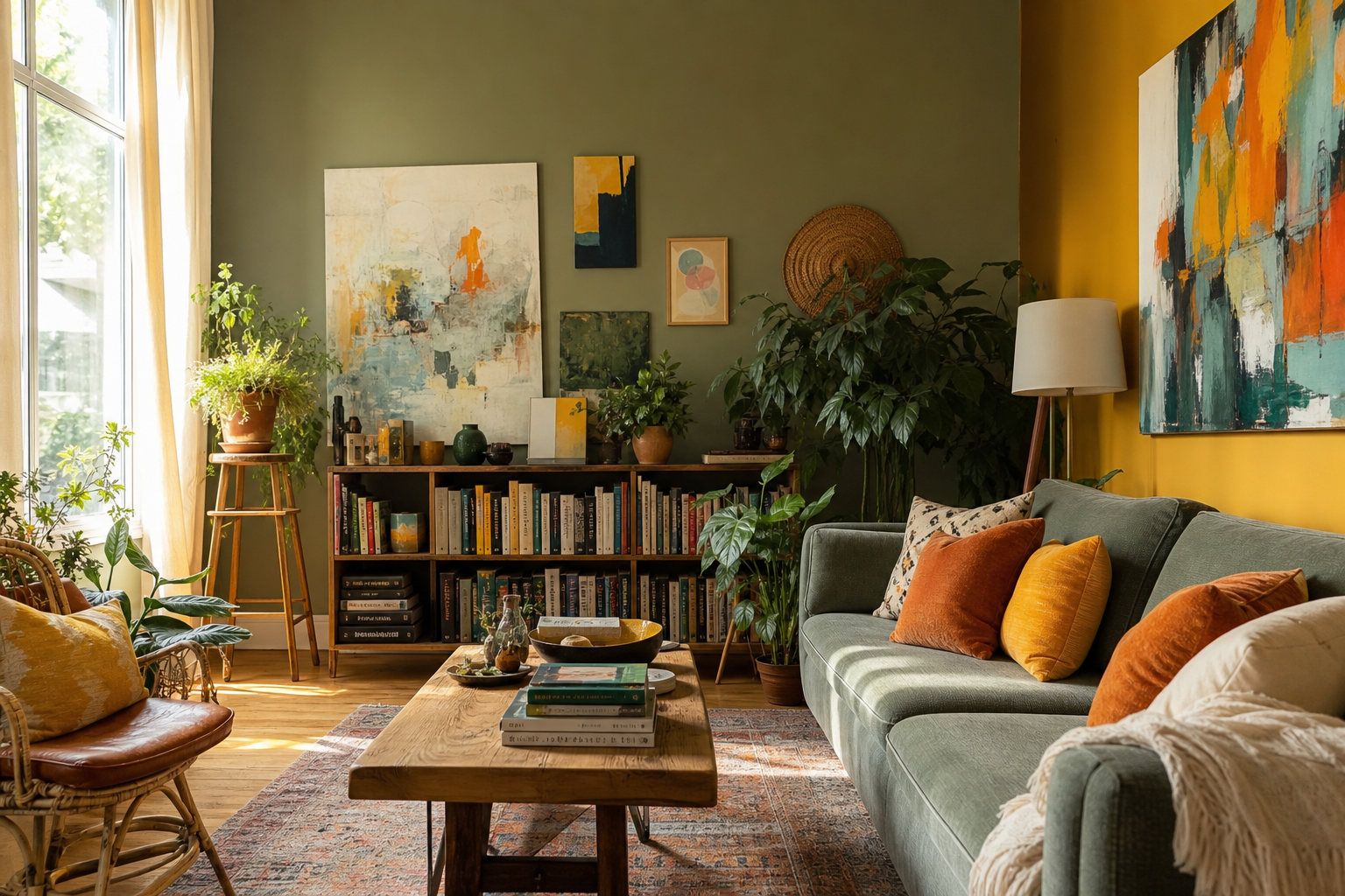 Creative living room with art decor